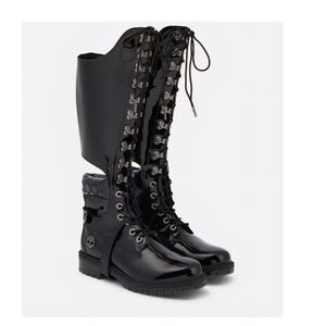 Jimmy Choo x Timberland Patent Leather Black Lace Up Boot Harness